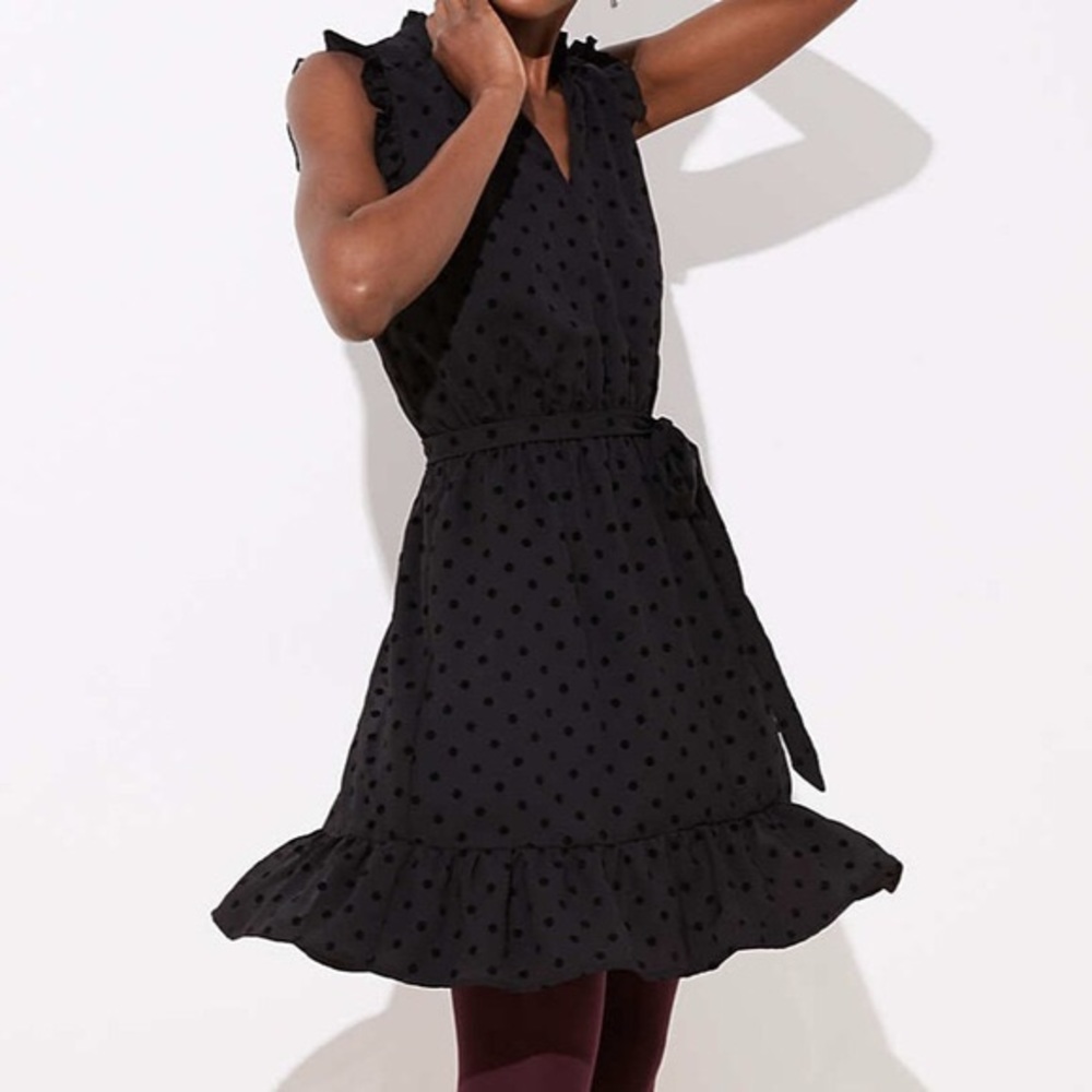 Loft dotted ruffle sleeves dress